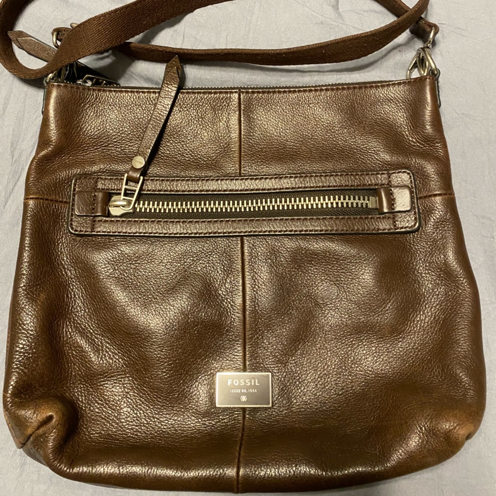 Vintage Fossil Crossbody, Medium size Brown leather‎